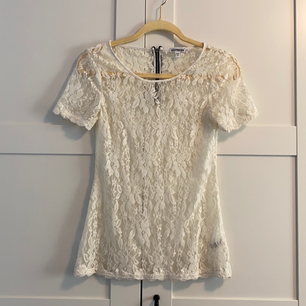 GOING SOON! Express: White/ivory lace overlay top Size Small